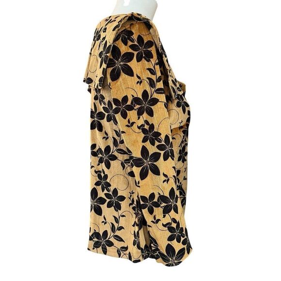 Womens Large Gold Mustard Velvet Floral Rhinestone Bow 3/4 Sleeve Blouse NWT - Picture 4 of 7